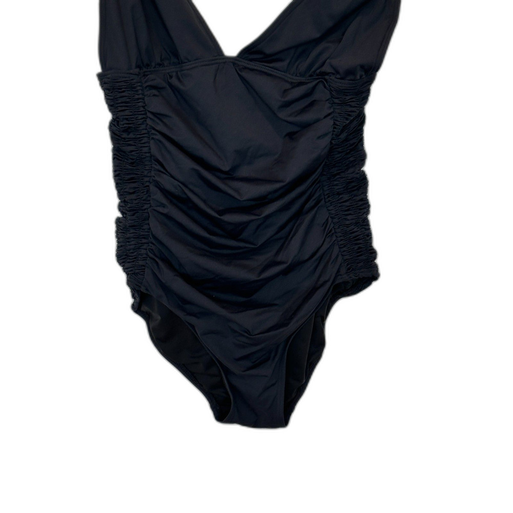 DKNY Black Ruched Sides V-Neck One Piece Swimsuit Size 14 - Picture 4 of 9